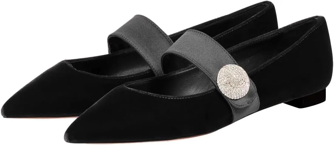 FOWT Women Fashion Velvet Pointed Toe Single Strap Buckle Pumps Low Heel Ladies Work Office Casual Daily Shoes Size 4-16 US