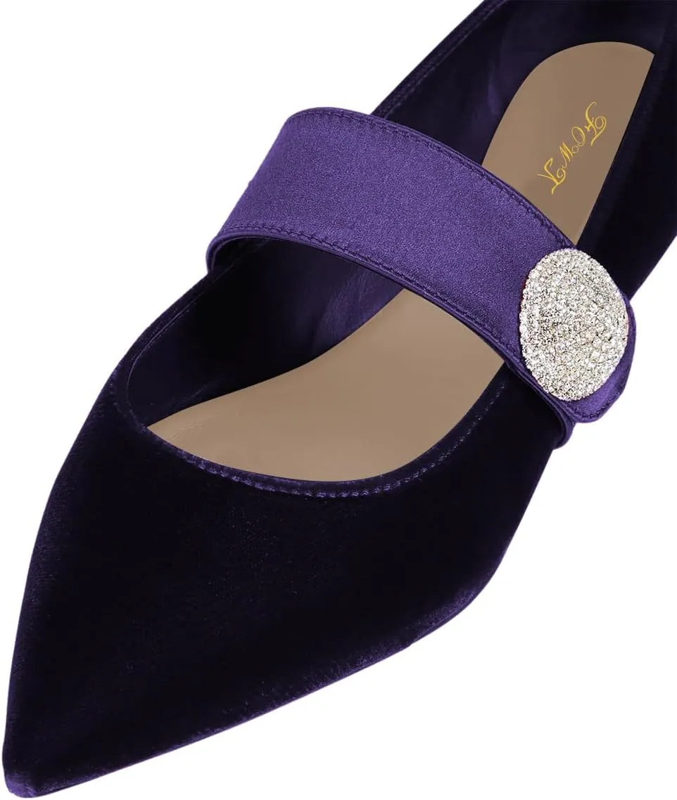FOWT Women Fashion Velvet Pointed Toe Single Strap Buckle Pumps Low Heel Ladies Work Office Casual Daily Shoes Size 4-16 US