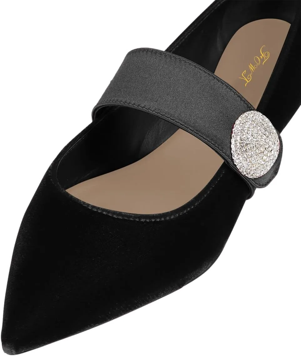 FOWT Women Fashion Velvet Pointed Toe Single Strap Buckle Pumps Low Heel Ladies Work Office Casual Daily Shoes Size 4-16 US