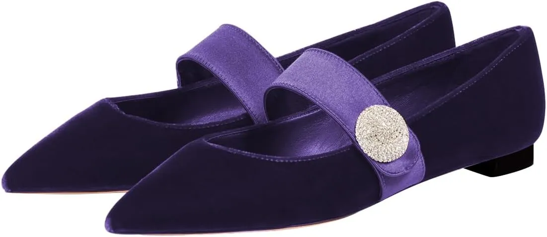 FOWT Women Fashion Velvet Pointed Toe Single Strap Buckle Pumps Low Heel Ladies Work Office Casual Daily Shoes Size 4-16 US
