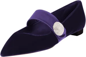 FOWT Women Fashion Velvet Pointed Toe Single Strap Buckle Pumps Low Heel Ladies Work Office Casual Daily Shoes Size 4-16 US