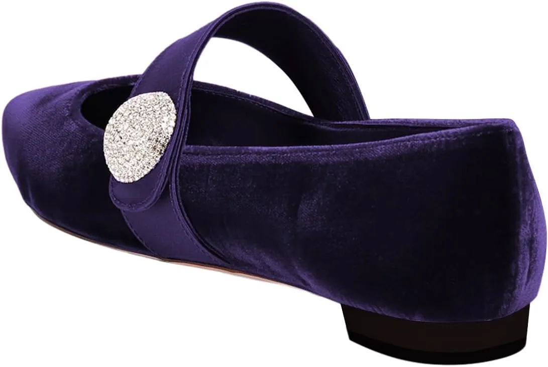 FOWT Women Fashion Velvet Pointed Toe Single Strap Buckle Pumps Low Heel Ladies Work Office Casual Daily Shoes Size 4-16 US