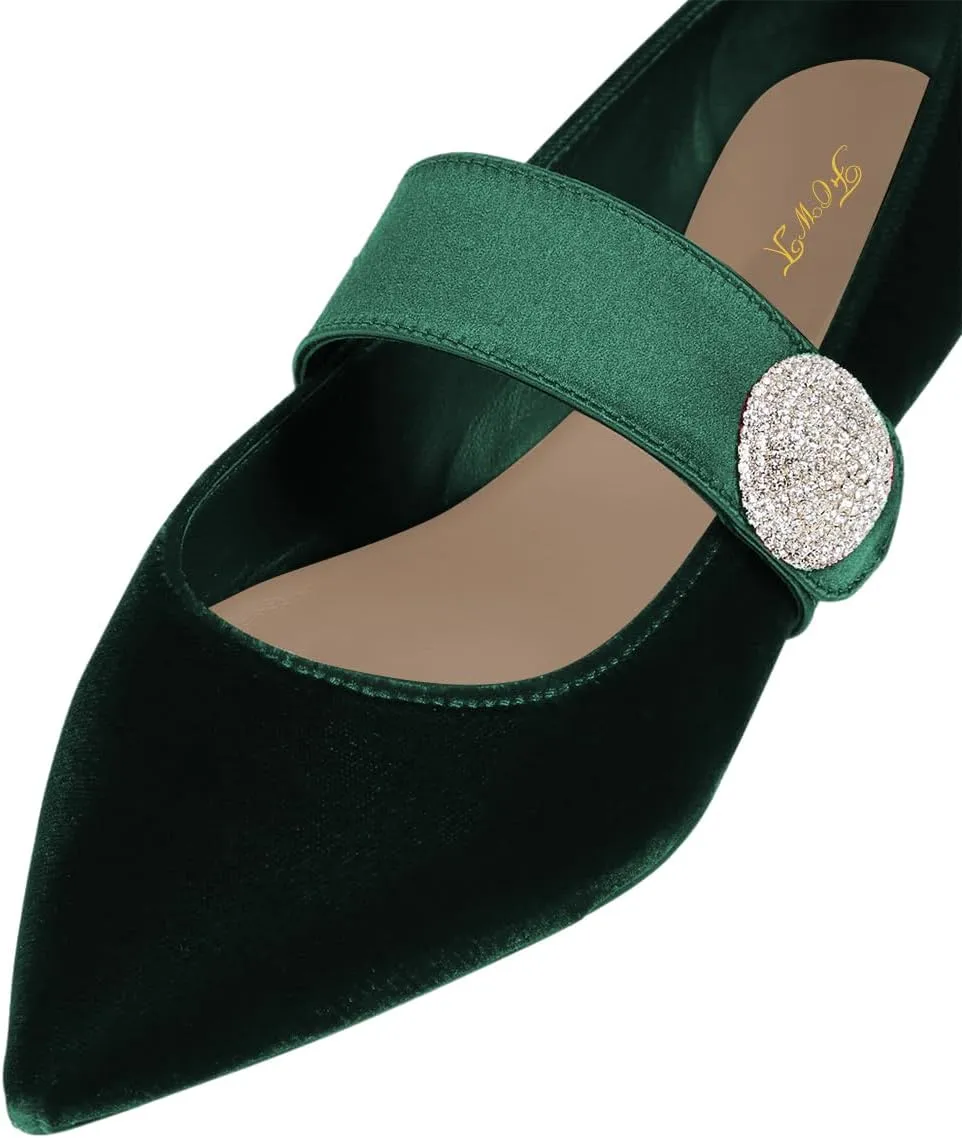 FOWT Women Fashion Velvet Pointed Toe Single Strap Buckle Pumps Low Heel Ladies Work Office Casual Daily Shoes Size 4-16 US