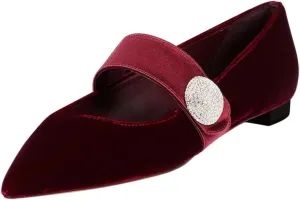 FOWT Women Fashion Velvet Pointed Toe Single Strap Buckle Pumps Low Heel Ladies Work Office Casual Daily Shoes Size 4-16 US