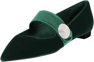 FOWT Women Fashion Velvet Pointed Toe Single Strap Buckle Pumps Low Heel Ladies Work Office Casual Daily Shoes Size 4-16 US