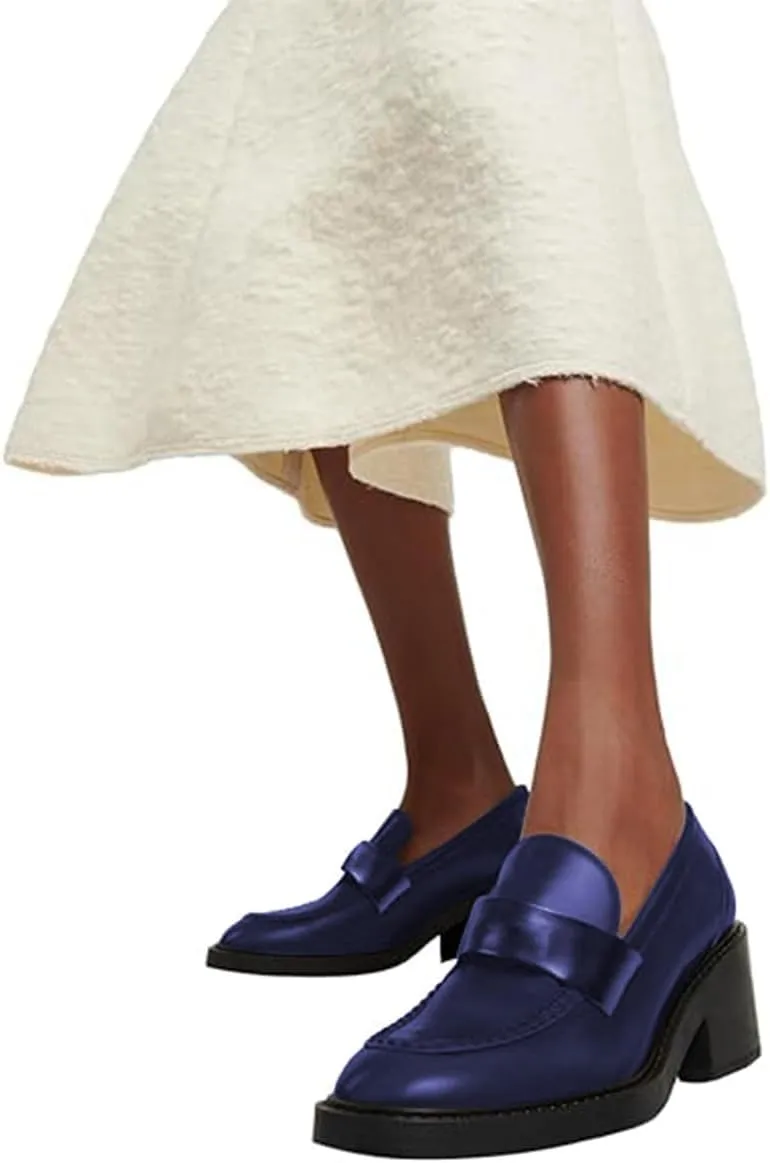 FOWT Women Platform Round Toe Penny Loafers Slip on Chunky Low Heel Pumps Comfortable Office Daily Shoes Size 4-16 US