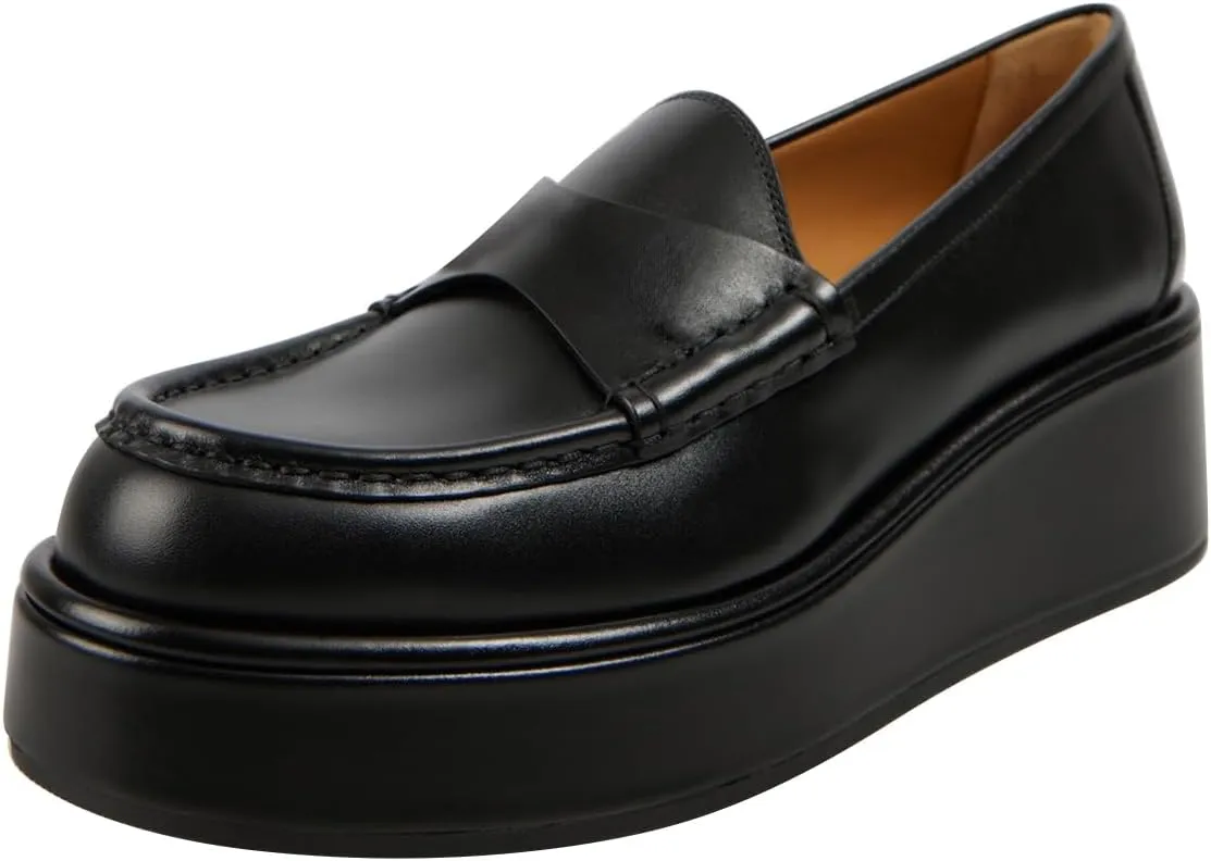 FOWT Women Platform Round Toe Pumps Wedge Low Heel Penny Loafers Slip on Comfy Daily Shoes Size 4-16 US