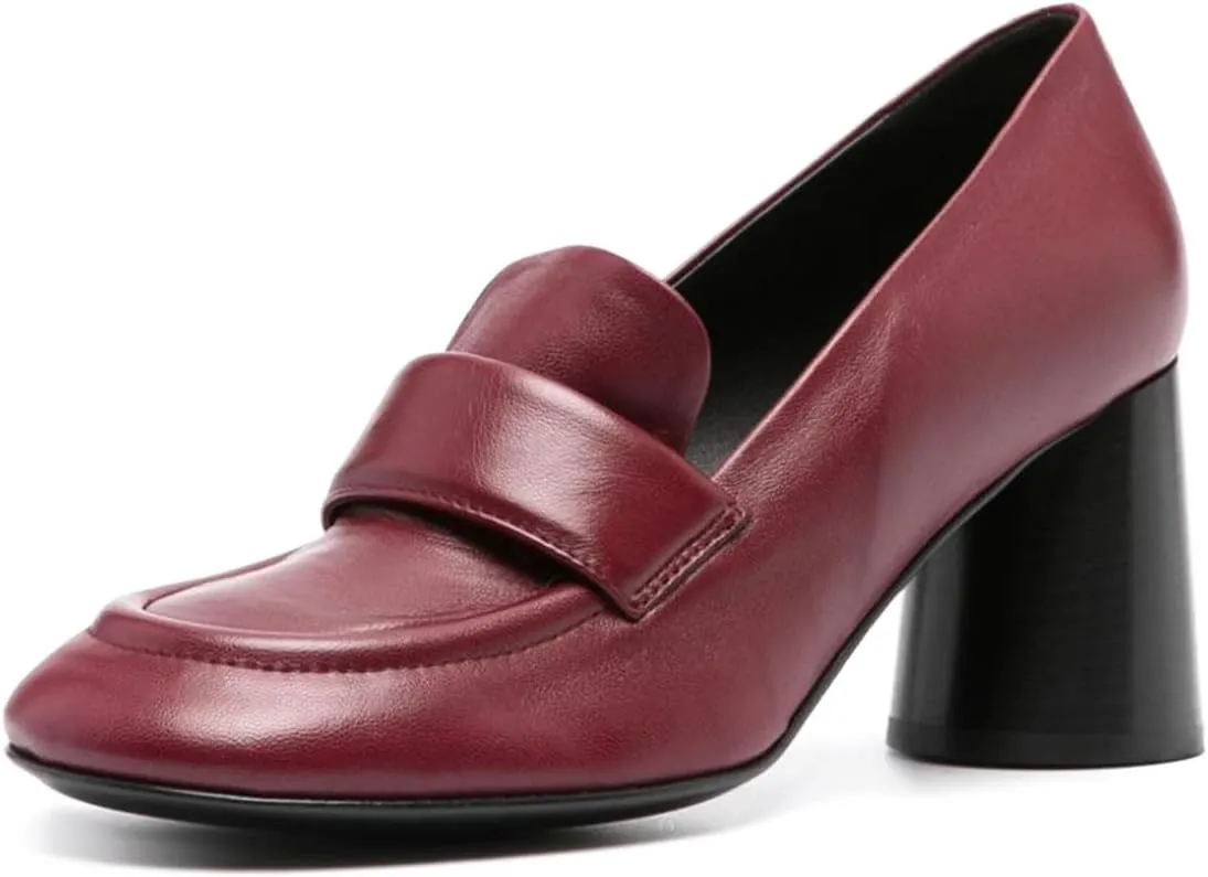 FOWT Women Round Toe Penny Loafers Slip on Chunky Block Mid Heel Pumps Office Formal Daily Shoes Size 4-16 US