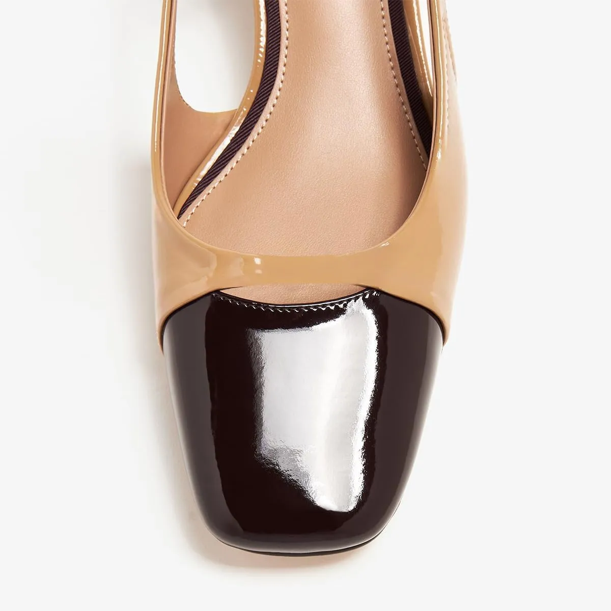 FOWT Women Square Toe Two Tone Pumps Chunky Block Low Heel Slingbacks Slip on Comfortable Party Dance Daily Shoes Size 4-16 US