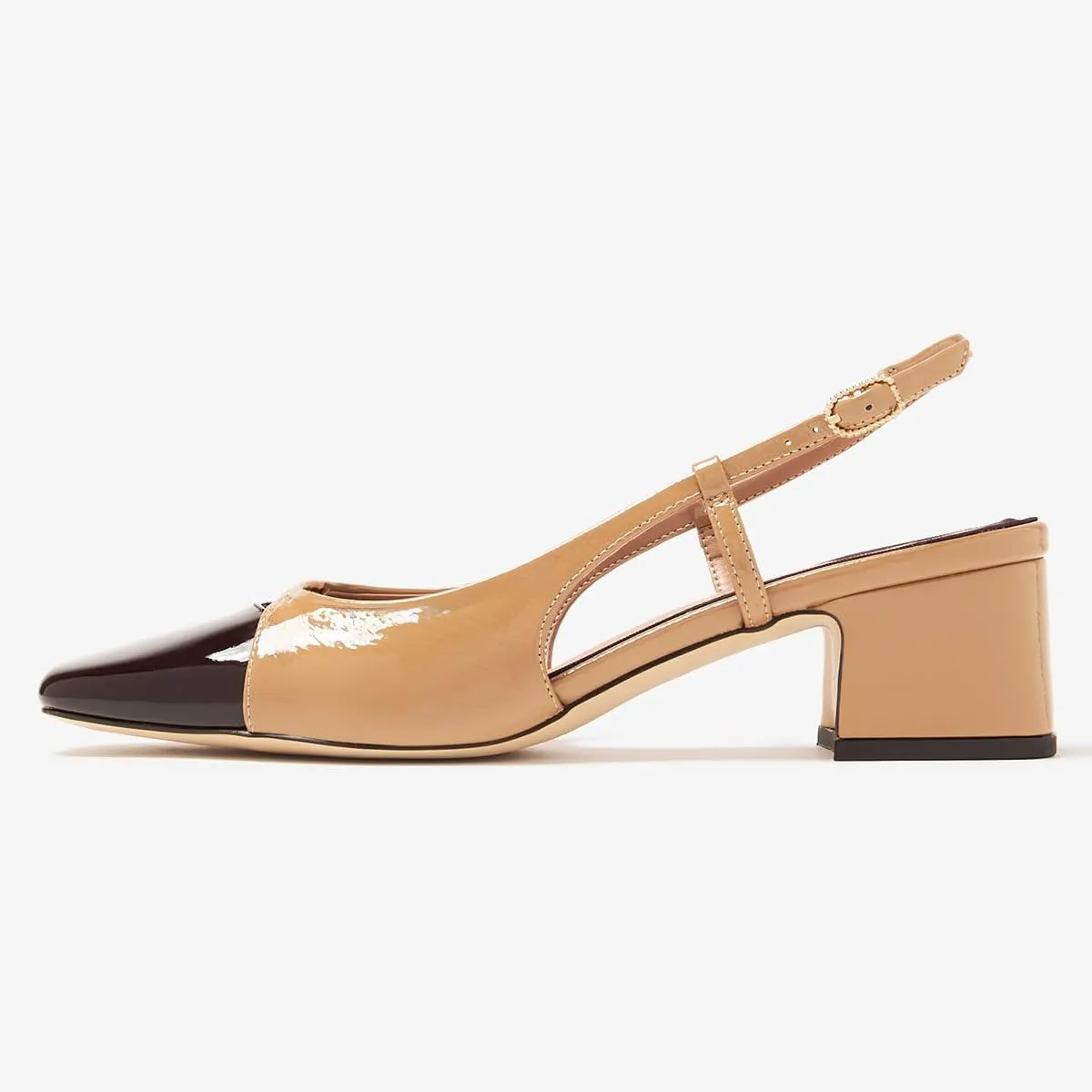 FOWT Women Square Toe Two Tone Pumps Chunky Block Low Heel Slingbacks Slip on Comfortable Party Dance Daily Shoes Size 4-16 US