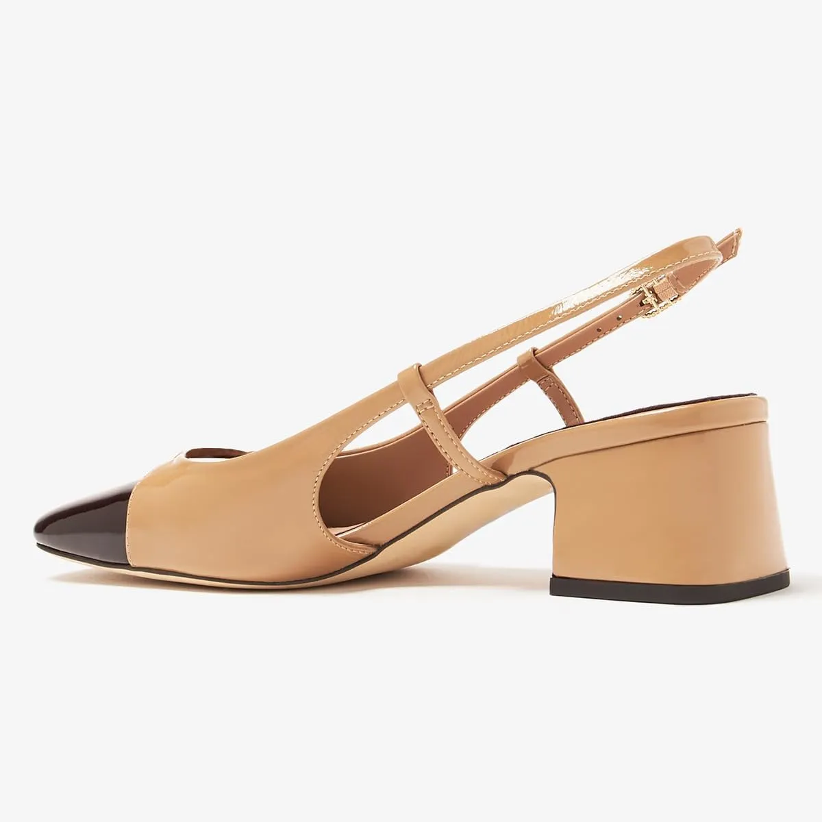 FOWT Women Square Toe Two Tone Pumps Chunky Block Low Heel Slingbacks Slip on Comfortable Party Dance Daily Shoes Size 4-16 US