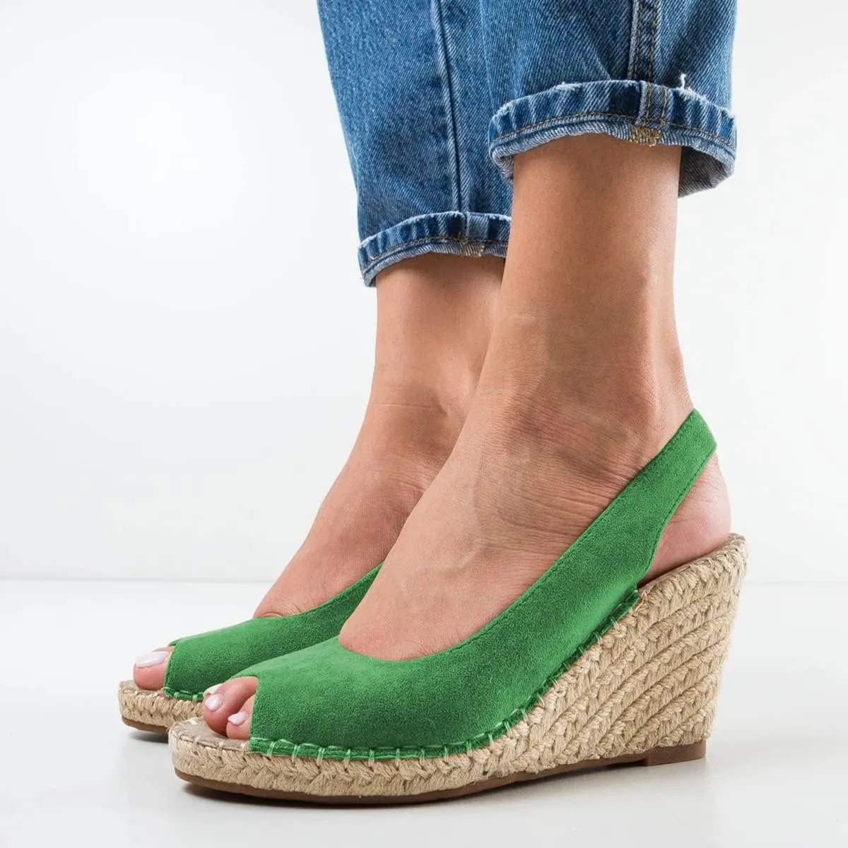 FSJ Women Chic Peep Toe Espadrilles Wedge High Heel Sandals Elastic Back Strap Slip On Casual Walking Daily Shoes Size 4-15 US