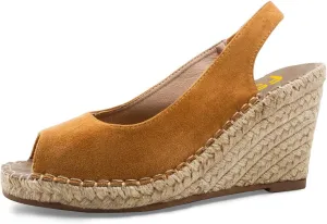 FSJ Women Chic Peep Toe Espadrilles Wedge High Heel Sandals Elastic Back Strap Slip On Casual Walking Daily Shoes Size 4-15 US