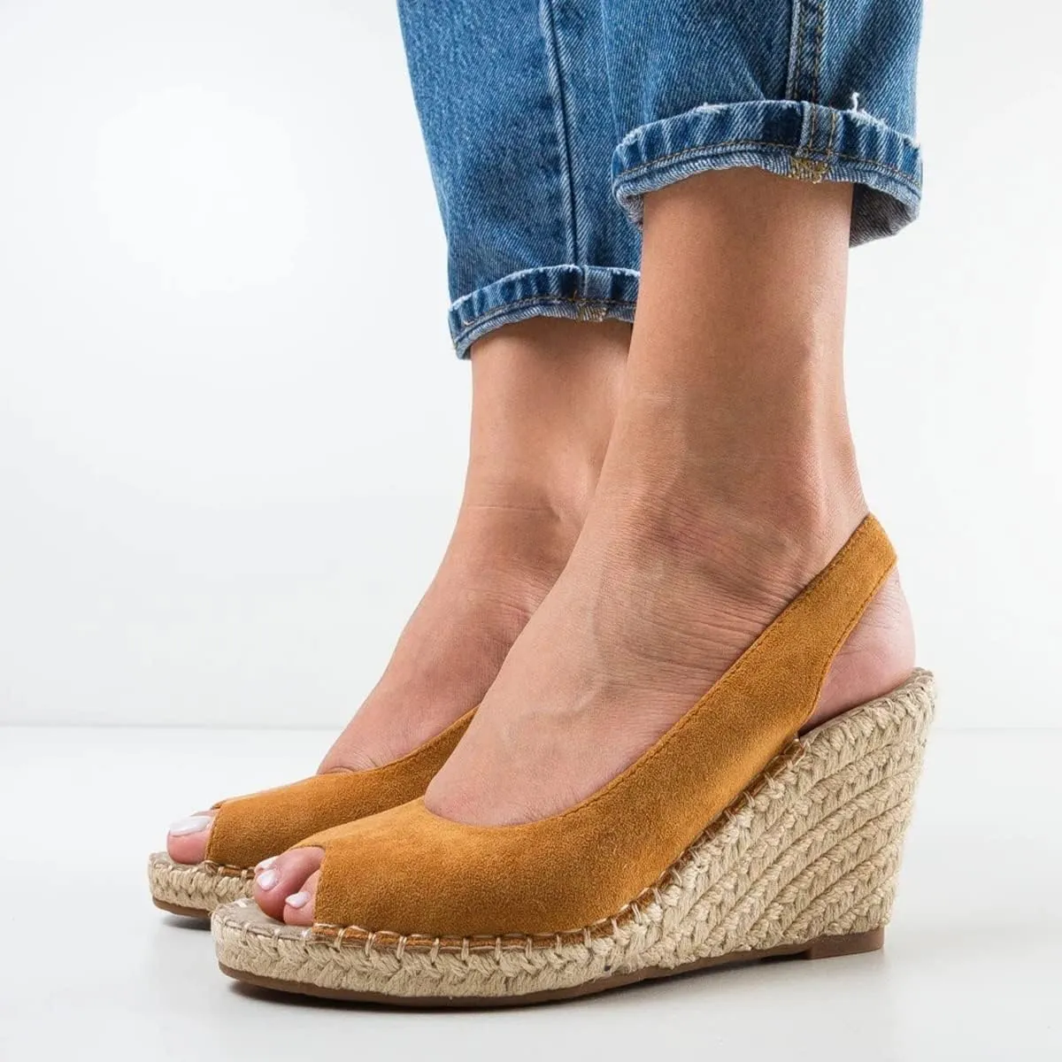 FSJ Women Chic Peep Toe Espadrilles Wedge High Heel Sandals Elastic Back Strap Slip On Casual Walking Daily Shoes Size 4-15 US