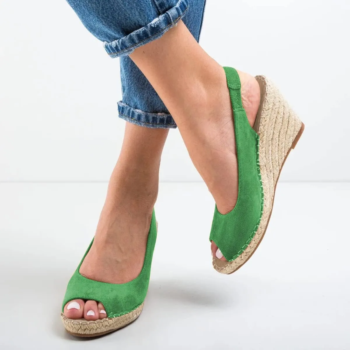 FSJ Women Chic Peep Toe Espadrilles Wedge High Heel Sandals Elastic Back Strap Slip On Casual Walking Daily Shoes Size 4-15 US