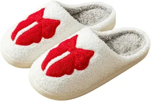 Fuzzy Cute Bow Slippers for Women Winter Warm Cozy House Slippers Plush Indoor Outdoor Shoes