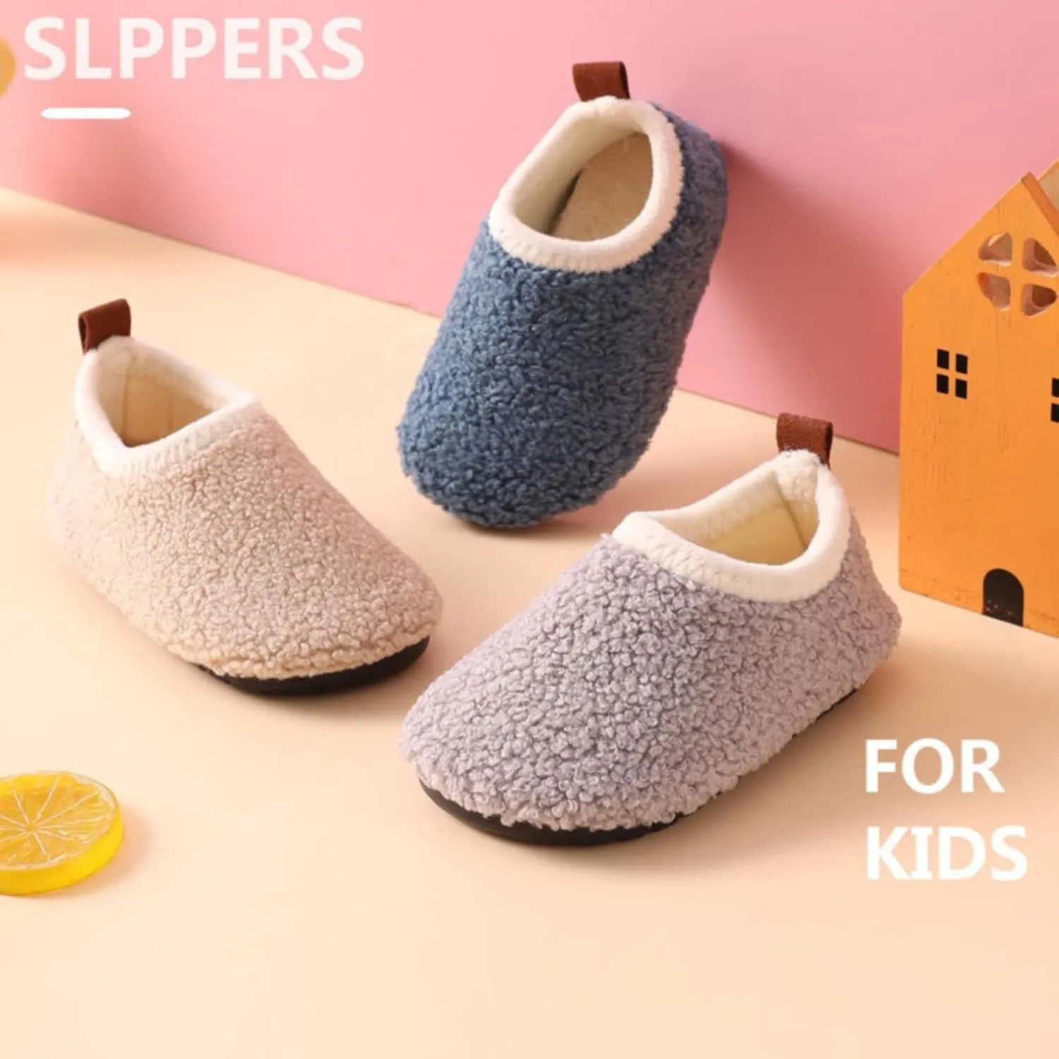 Fuzzy Loafers Slippers for Toddler Baby Boys Girls House Flat Shoes Indoor Bedroom Cozy Slippers Non Slip Ankle Shoes