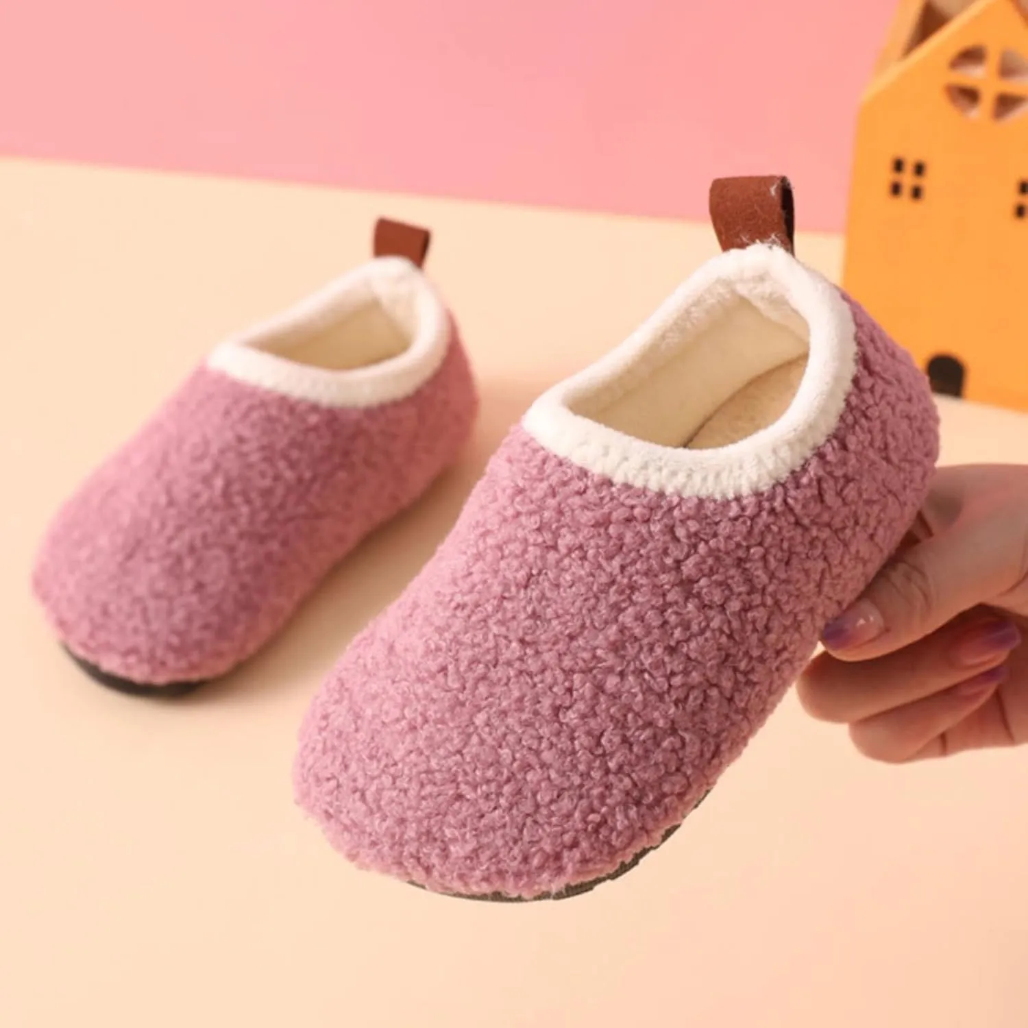 Fuzzy Loafers Slippers for Toddler Baby Boys Girls House Flat Shoes Indoor Bedroom Cozy Slippers Non Slip Ankle Shoes