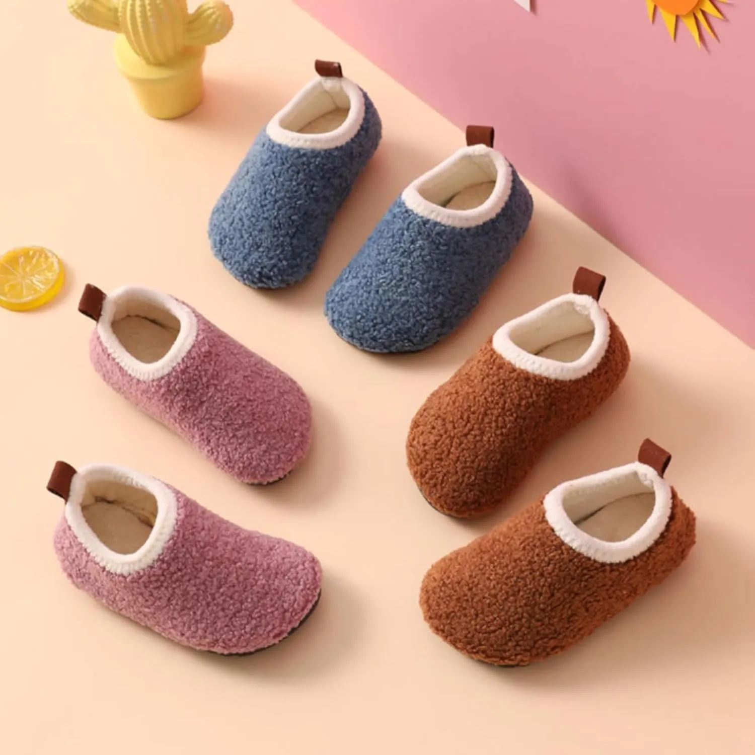Fuzzy Loafers Slippers for Toddler Baby Boys Girls House Flat Shoes Indoor Bedroom Cozy Slippers Non Slip Ankle Shoes