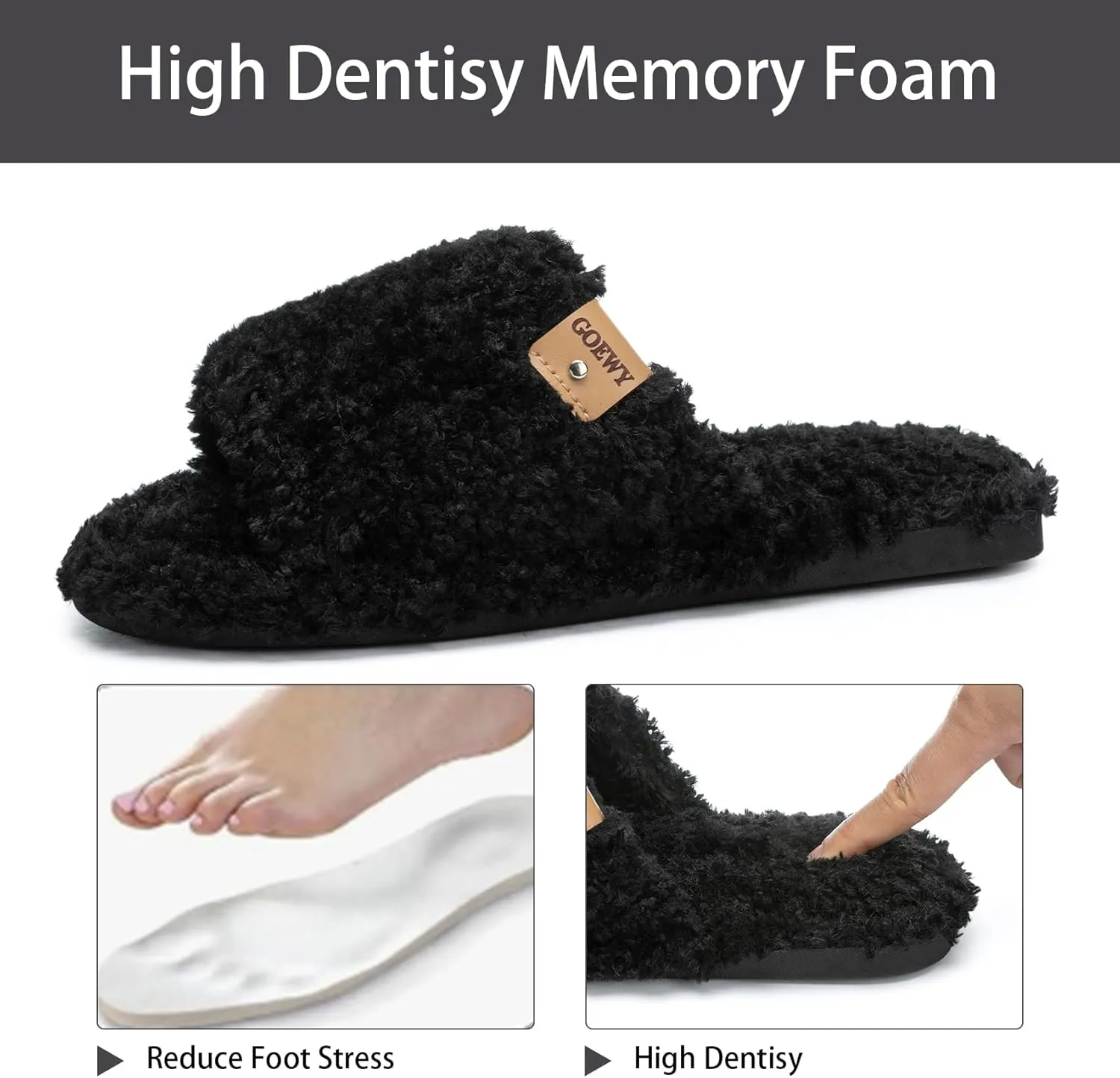 Fuzzy Open Toe Slippers for Women Indoor Cozy Memory Foam Slip On House Slides Shoes Gifts for Womens Her Mom