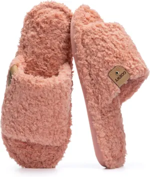 Fuzzy Open Toe Slippers for Women Indoor Cozy Memory Foam Slip On House Slides Shoes Gifts for Womens Her Mom