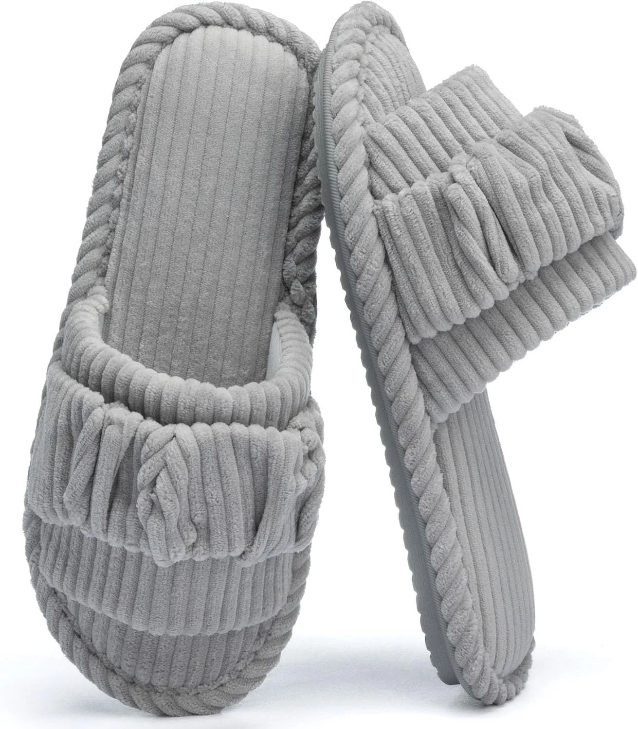 Fuzzy Open Toe Slippers for Women Indoor Cozy Memory Foam Slip On House Slides Shoes Gifts for Womens Her Mom