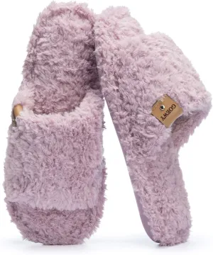 Fuzzy Open Toe Slippers for Women Indoor Cozy Memory Foam Slip On House Slides Shoes Gifts for Womens Her Mom