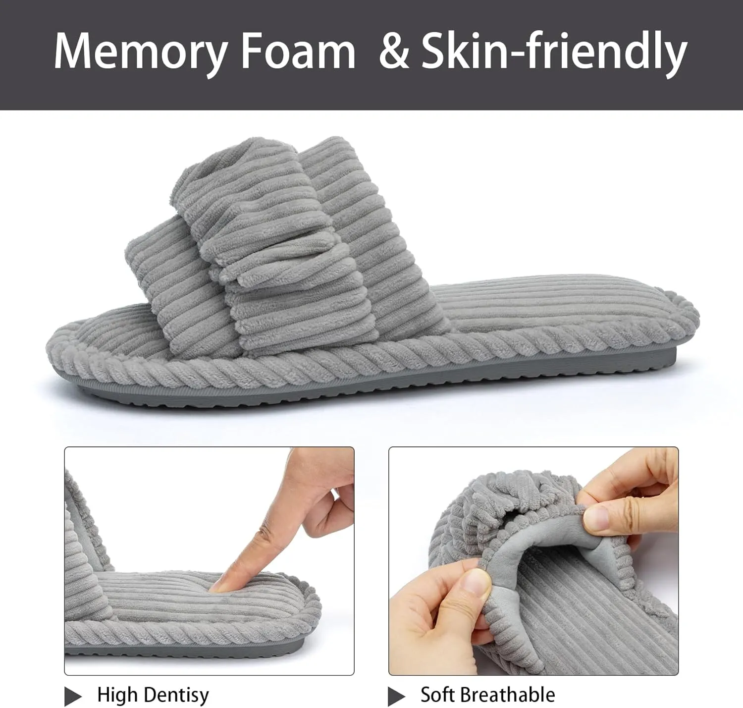 Fuzzy Open Toe Slippers for Women Indoor Cozy Memory Foam Slip On House Slides Shoes Gifts for Womens Her Mom