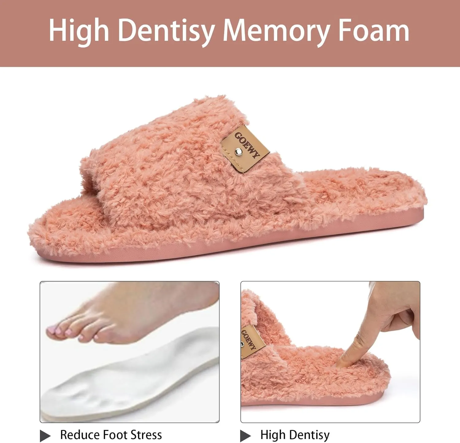 Fuzzy Open Toe Slippers for Women Indoor Cozy Memory Foam Slip On House Slides Shoes Gifts for Womens Her Mom