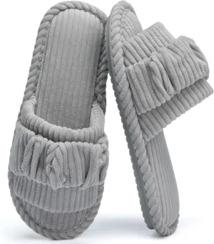 Fuzzy Open Toe Slippers for Women Indoor Cozy Memory Foam Slip On House Slides Shoes Gifts for Womens Her Mom
