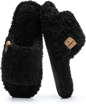 Fuzzy Open Toe Slippers for Women Indoor Cozy Memory Foam Slip On House Slides Shoes Gifts for Womens Her Mom