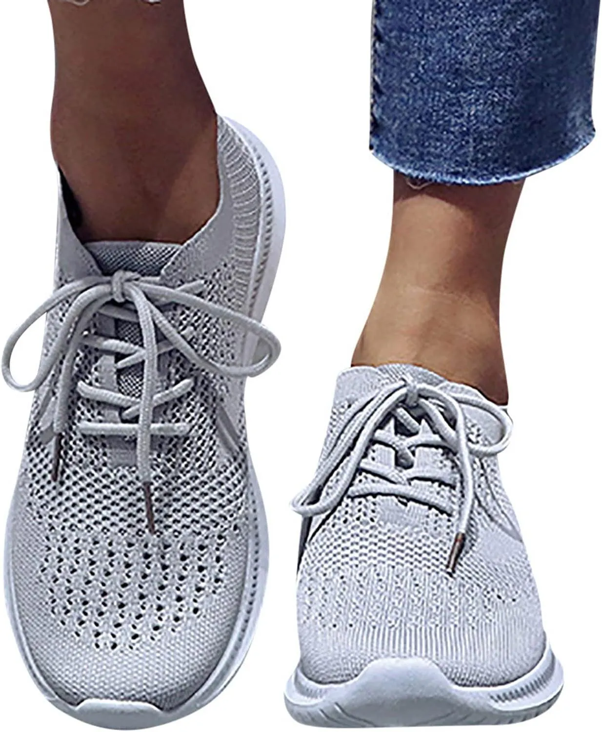 Gibobby Womens Sandals Sneakers for Women Slip On Lightweight Lace-Up Mesh Breathable Walking Shoes Fashion Loafers Shoes Gray