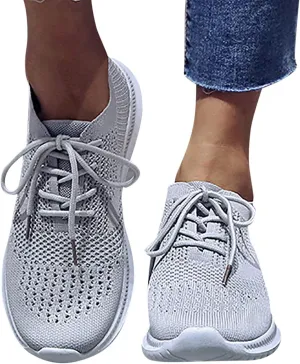 Gibobby Womens Sandals Sneakers for Women Slip On Lightweight Lace-Up Mesh Breathable Walking Shoes Fashion Loafers Shoes Gray