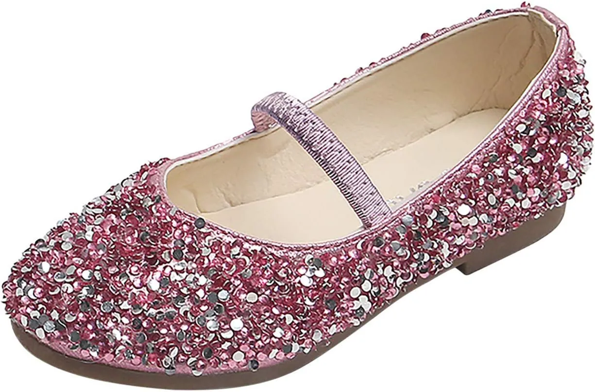 Girls Glitter Slip On Sneakers Baby Girls Dress Dance Flat Shoes Kids Soft Cozy Lightweight Outdoor Bottom Sport Shoes