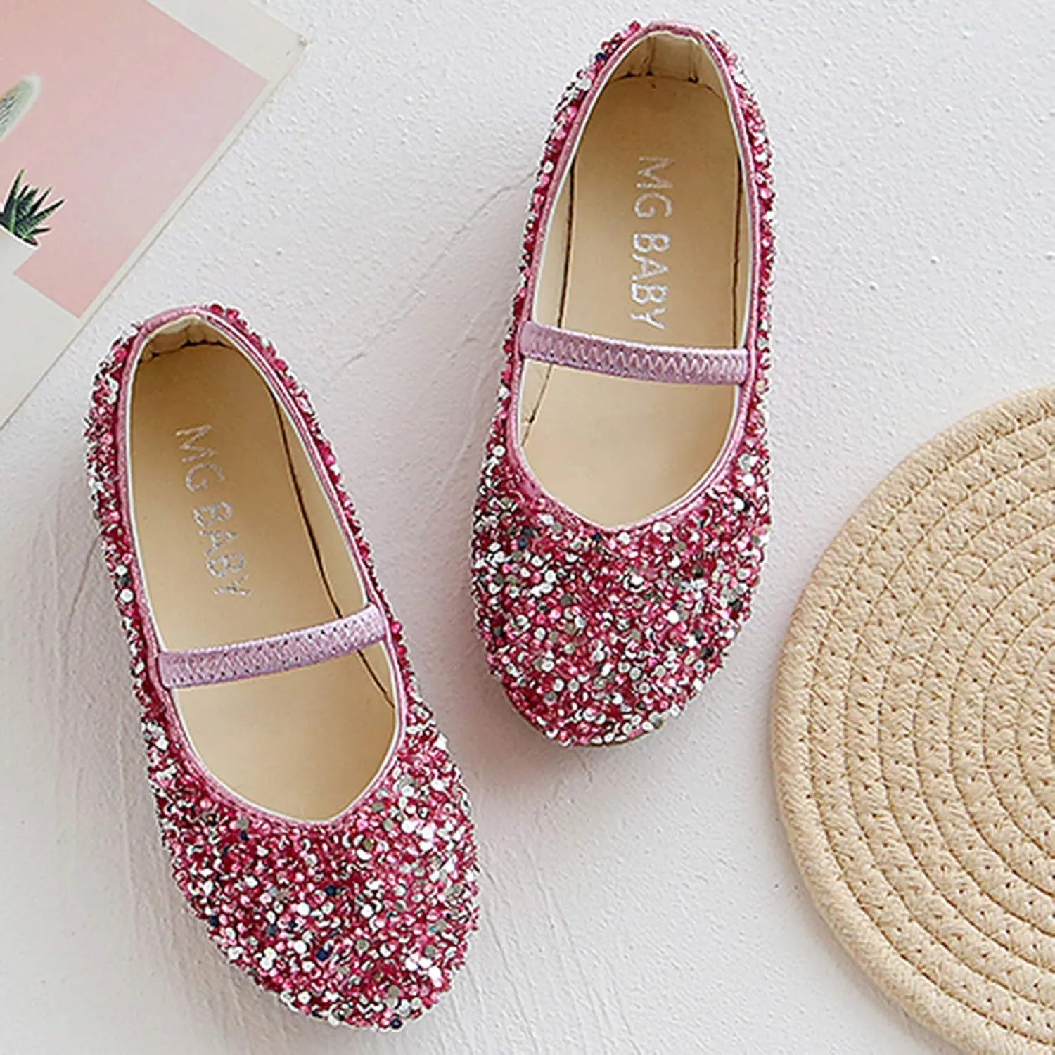 Girls Glitter Slip On Sneakers Baby Girls Dress Dance Flat Shoes Kids Soft Cozy Lightweight Outdoor Bottom Sport Shoes