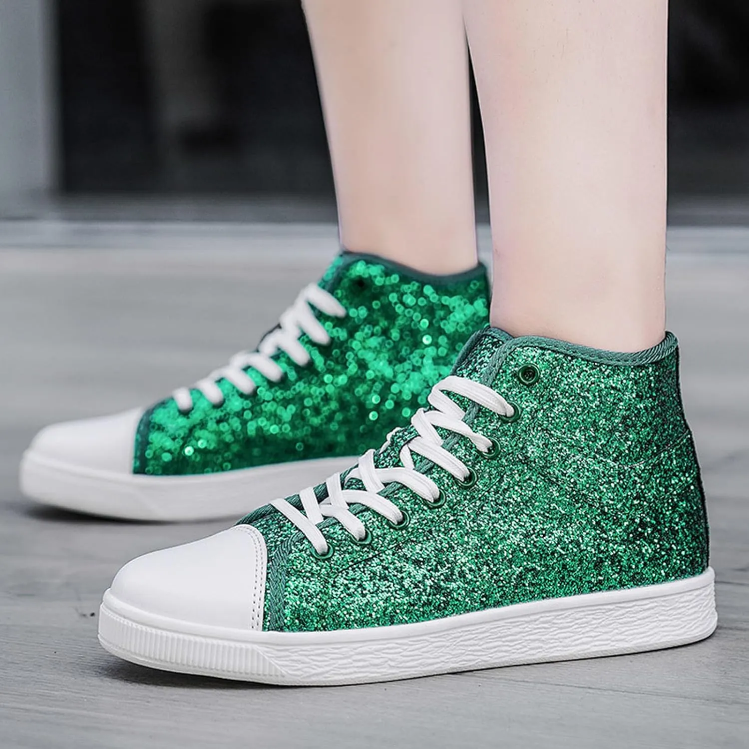 Glitter Sneakers for Women Women's Bling Sneakers Rhinestone Sneakers Shoe Glitter Fashion High Top Platform Tennis Shoes