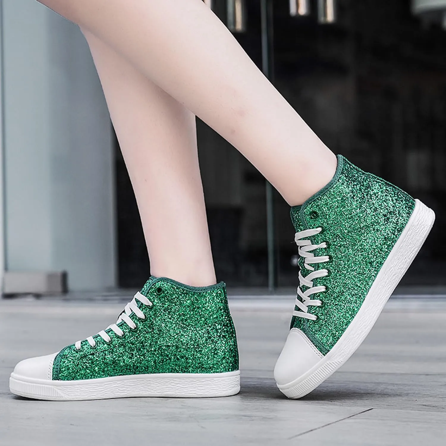 Glitter Sneakers for Women Women's Bling Sneakers Rhinestone Sneakers Shoe Glitter Fashion High Top Platform Tennis Shoes