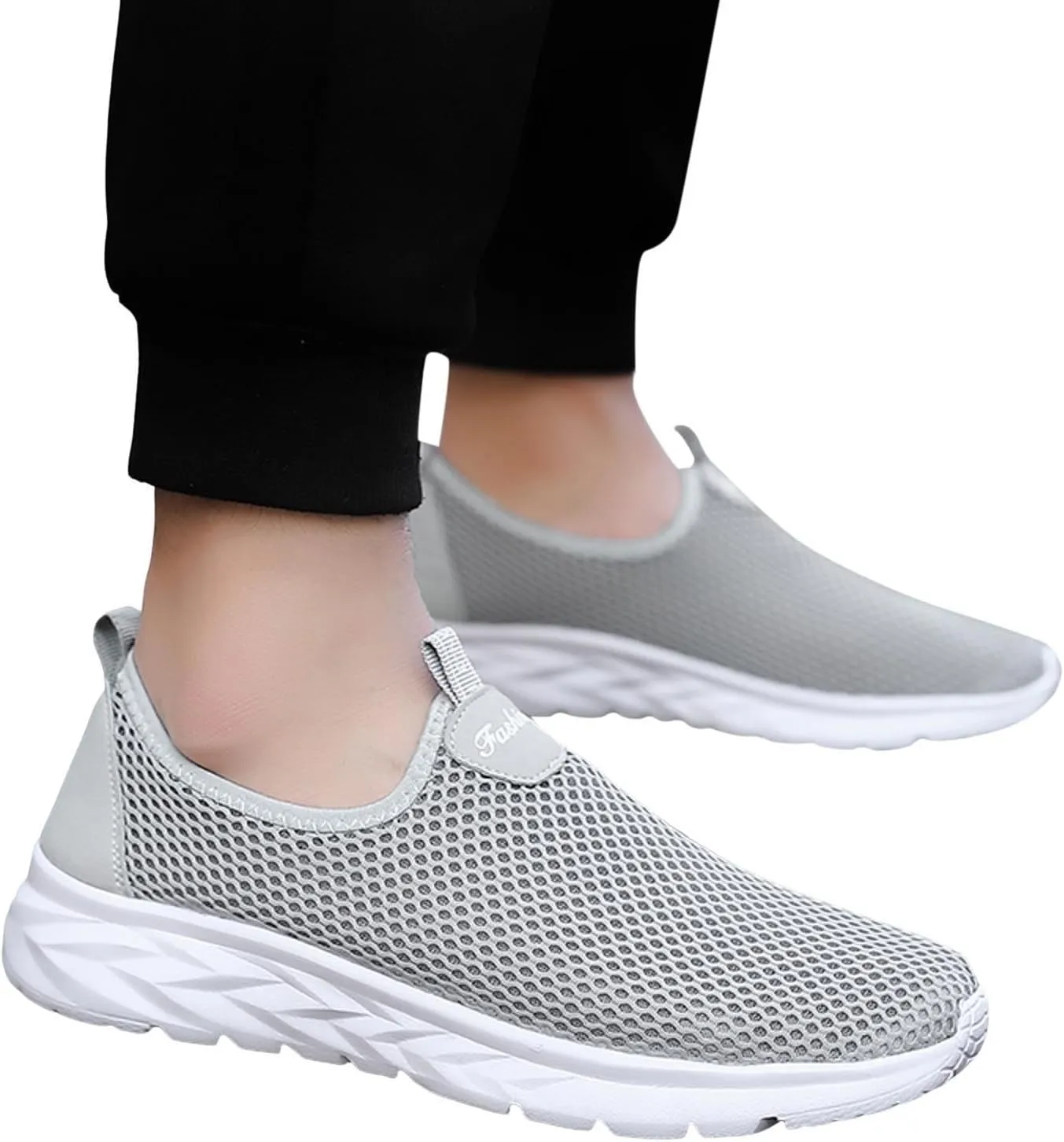 Hbeylia Slip on Easy Sneakers for Men Ultra Lightweight Walking Shoes Non Slip Lightweight Fashionable Breathable Tennis Skateboard Shoes for Shopping Travel