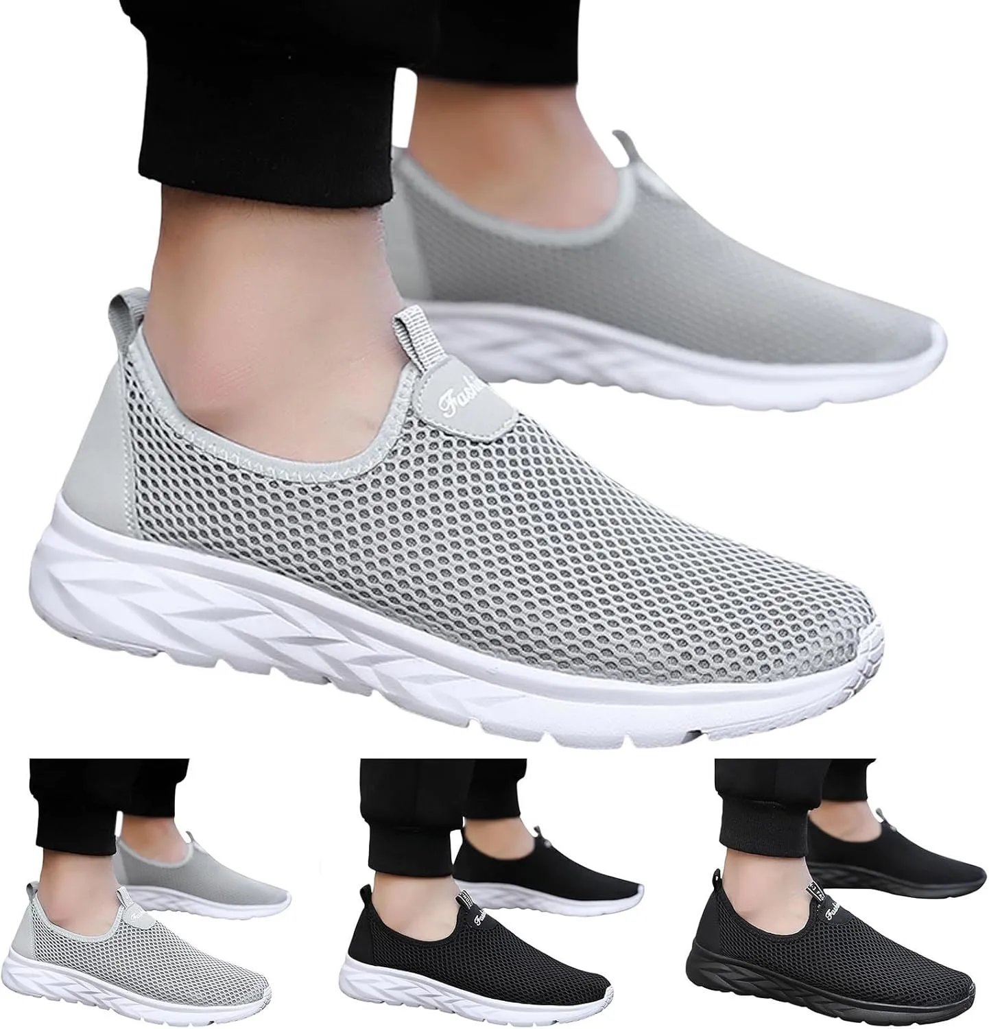 Hbeylia Slip on Easy Sneakers for Men Ultra Lightweight Walking Shoes Non Slip Lightweight Fashionable Breathable Tennis Skateboard Shoes for Shopping Travel