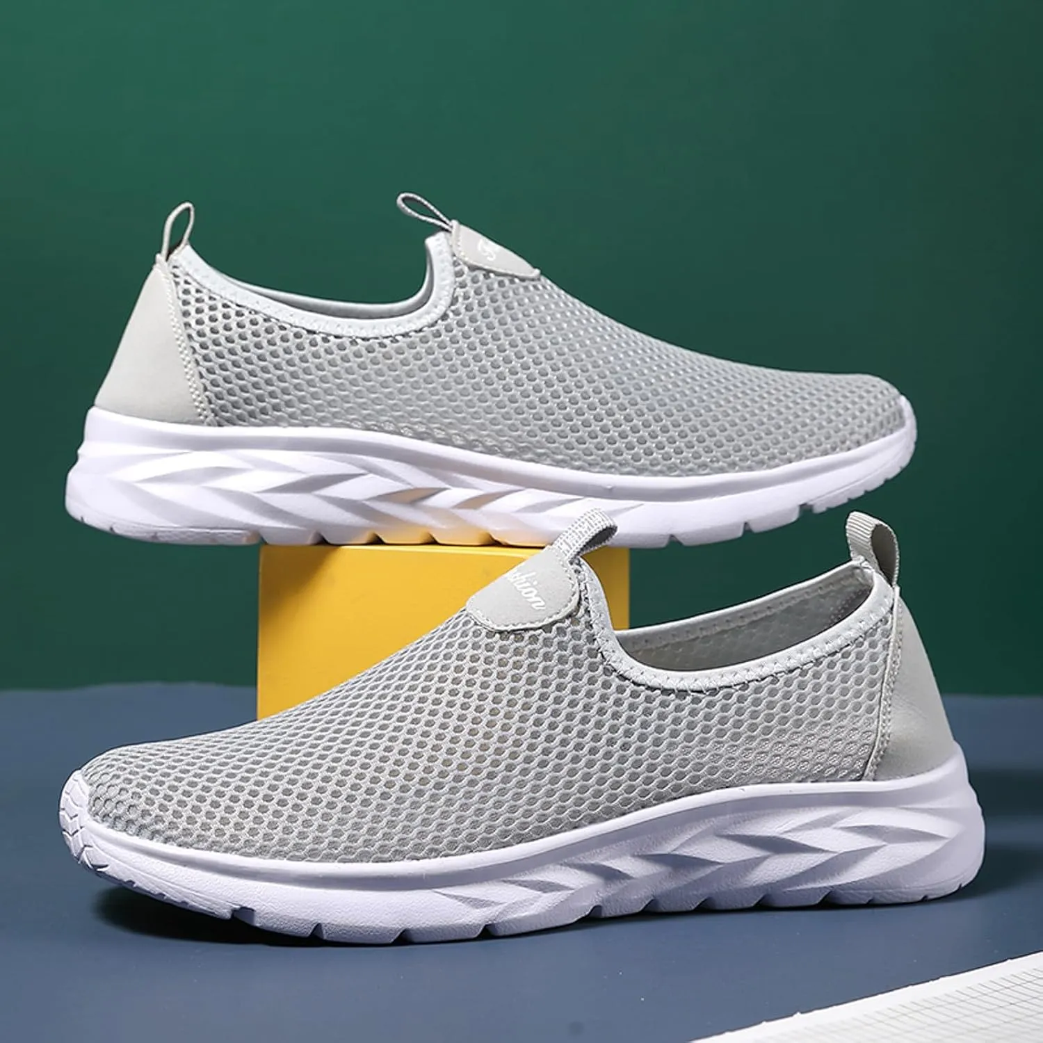 Hbeylia Slip on Easy Sneakers for Men Ultra Lightweight Walking Shoes Non Slip Lightweight Fashionable Breathable Tennis Skateboard Shoes for Shopping Travel