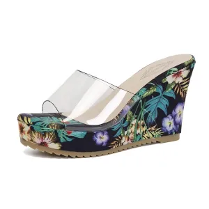 HINDOLA Sandals for Women High Heel Backless Wedge Slippers Summer Peep Toe Stylish Platform Wedge Sandals