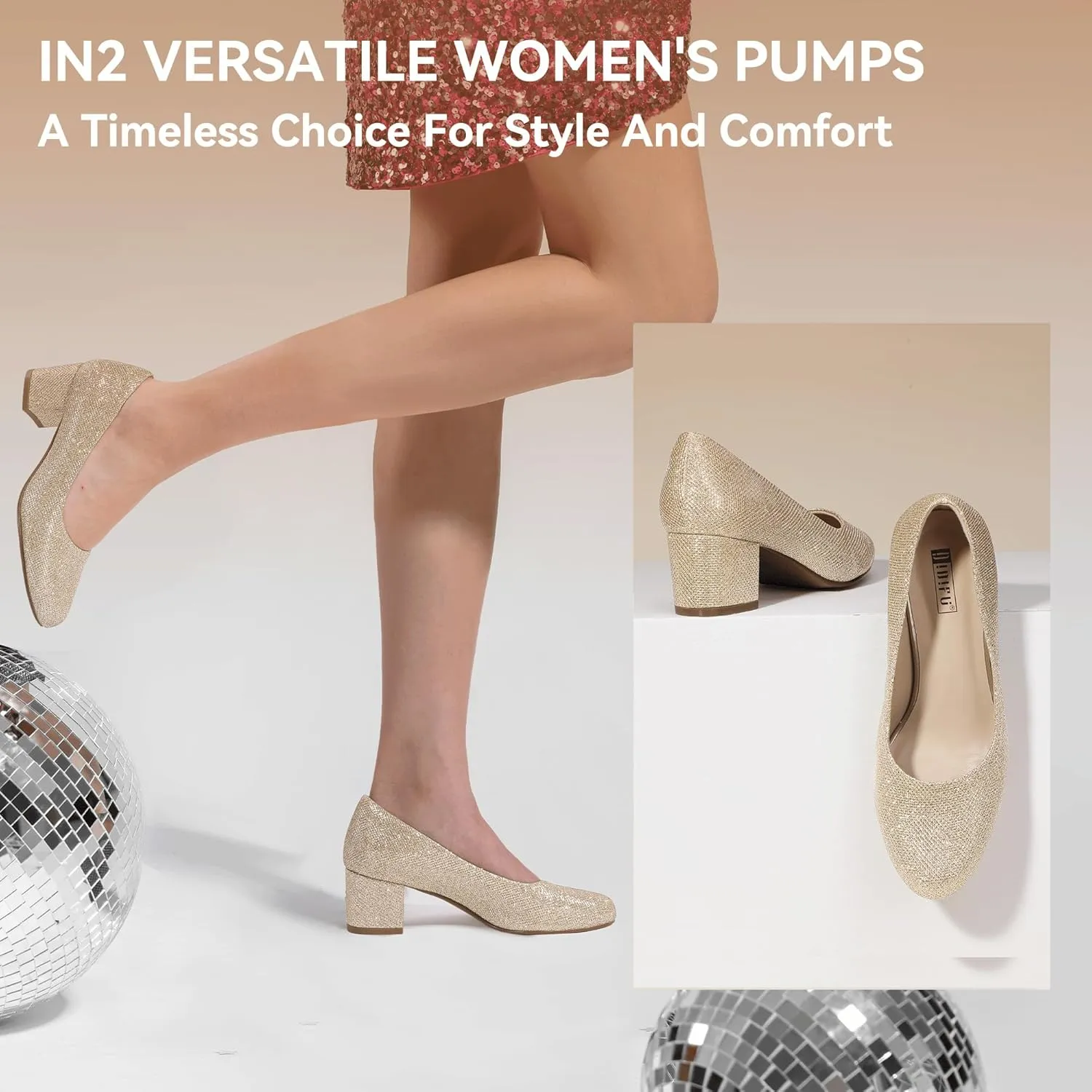 IDIFU IN2 Women's Pumps Low Chunky Block Closed Toe Heels Comfortable Short Dress Shoes for Women Ladies Flight Attendant Wedding Bridal Homecoming Work Heels Dressy Formal Round Toe Pumps Shoes
