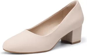 IDIFU IN2 Women's Pumps Low Chunky Block Closed Toe Heels Comfortable Short Dress Shoes for Women Ladies Flight Attendant Wedding Bridal Homecoming Work Heels Dressy Formal Round Toe Pumps Shoes