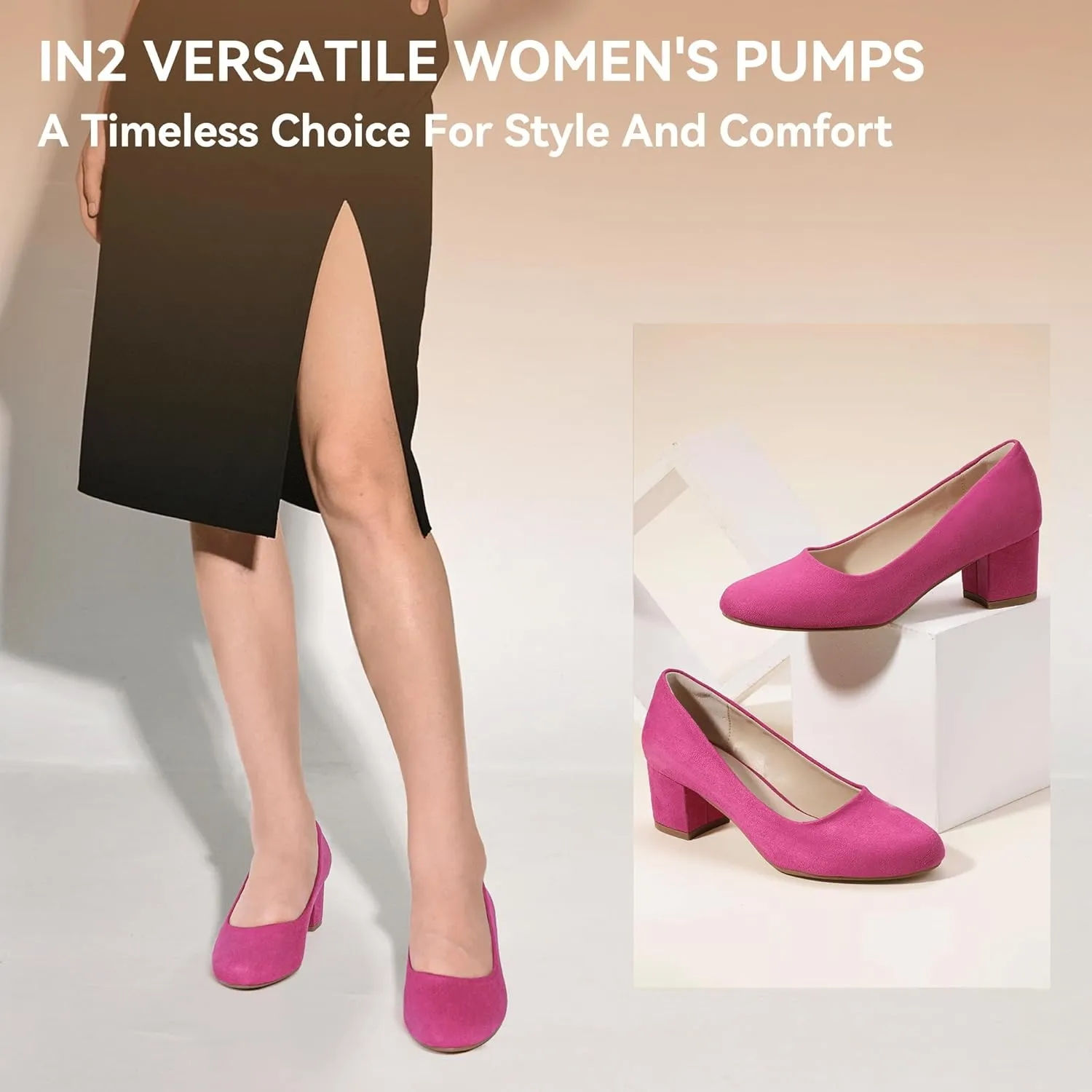 IDIFU IN2 Women's Pumps Low Chunky Block Closed Toe Heels Comfortable Short Dress Shoes for Women Ladies Flight Attendant Wedding Bridal Homecoming Work Heels Dressy Formal Round Toe Pumps Shoes