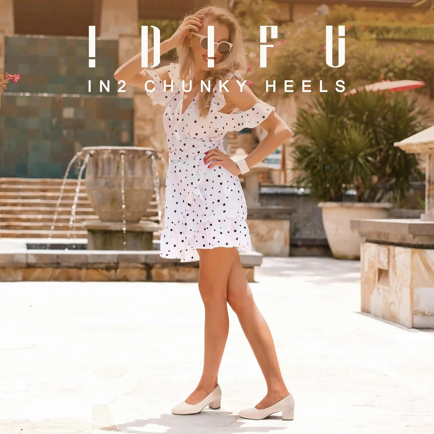 IDIFU IN2 Women's Pumps Low Chunky Block Closed Toe Heels Comfortable Short Dress Shoes for Women Ladies Flight Attendant Wedding Bridal Homecoming Work Heels Dressy Formal Round Toe Pumps Shoes