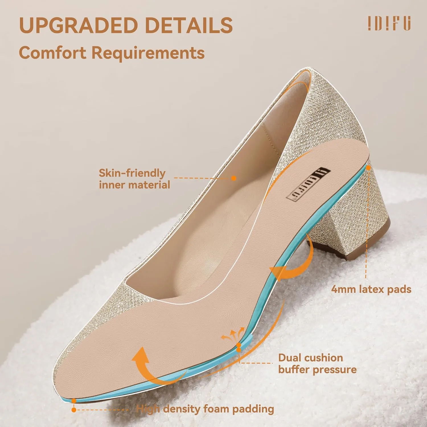 IDIFU IN2 Women's Pumps Low Chunky Block Closed Toe Heels Comfortable Short Dress Shoes for Women Ladies Flight Attendant Wedding Bridal Homecoming Work Heels Dressy Formal Round Toe Pumps Shoes