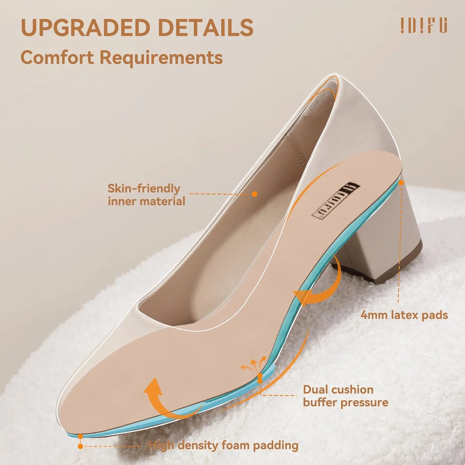 IDIFU IN2 Women's Pumps Low Chunky Block Closed Toe Heels Comfortable Short Dress Shoes for Women Ladies Flight Attendant Wedding Bridal Homecoming Work Heels Dressy Formal Round Toe Pumps Shoes