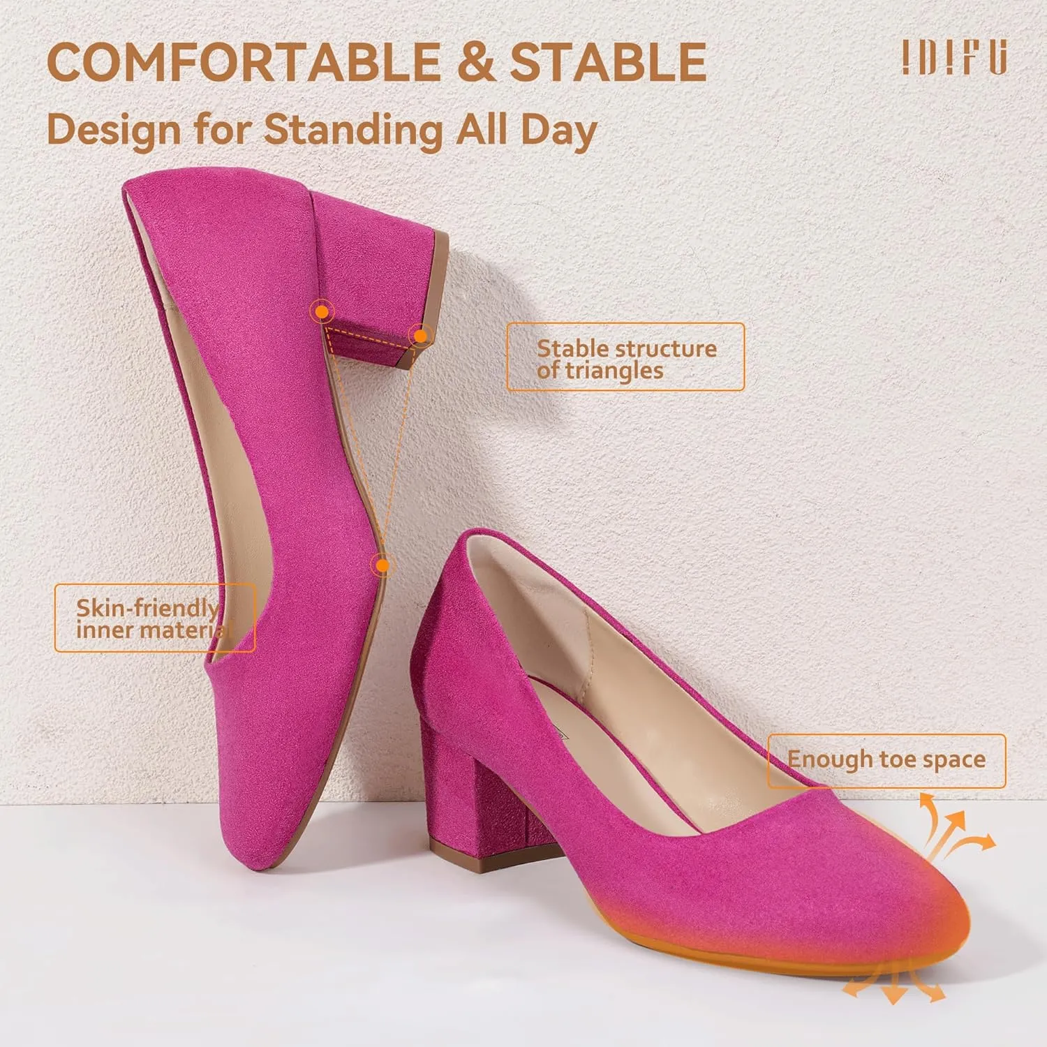 IDIFU IN2 Women's Pumps Low Chunky Block Closed Toe Heels Comfortable Short Dress Shoes for Women Ladies Flight Attendant Wedding Bridal Homecoming Work Heels Dressy Formal Round Toe Pumps Shoes