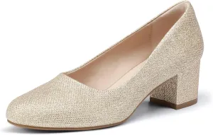IDIFU IN2 Women's Pumps Low Chunky Block Closed Toe Heels Comfortable Short Dress Shoes for Women Ladies Flight Attendant Wedding Bridal Homecoming Work Heels Dressy Formal Round Toe Pumps Shoes