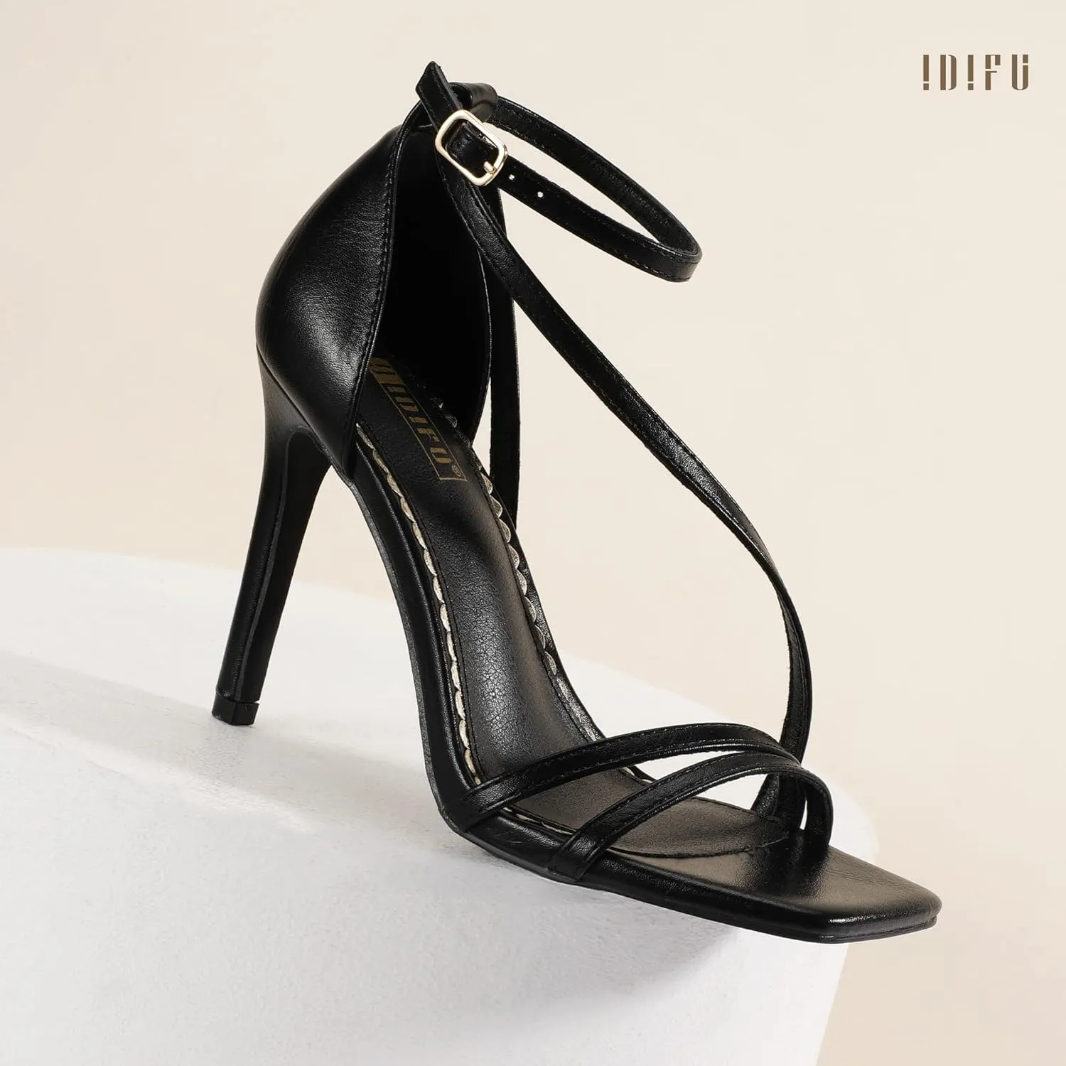 IDIFU IN4 Strappy Heels for Women Sexy High Stiletto Square Open Toe Heels Dress Shoes for Women Dressy Wedding Prom Bridal Bridesmaid Shoes Ankle Strap Heeled Sandals Comfortable Cute Trendy Heels